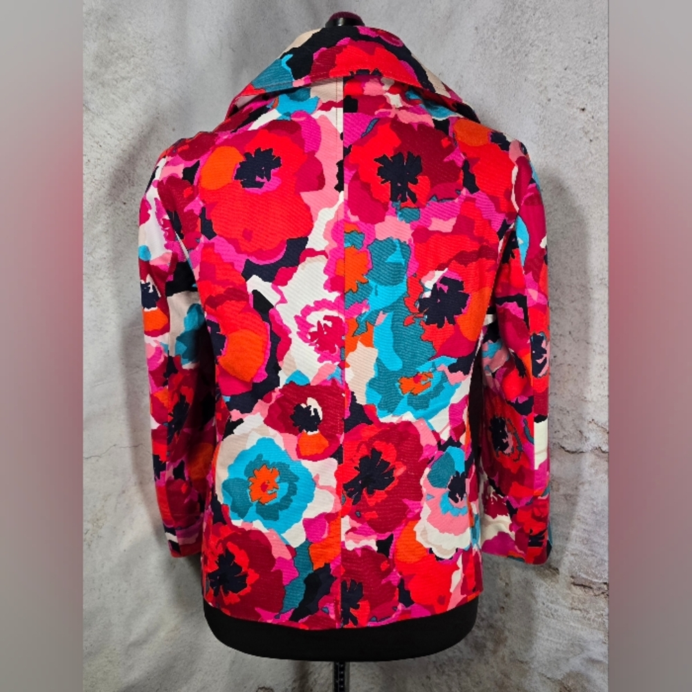 SMALL Rafaella Cropped Red Pink Turquoise Hue Floral Blazer Suit Jacket NWOT - Picture 7 of 7